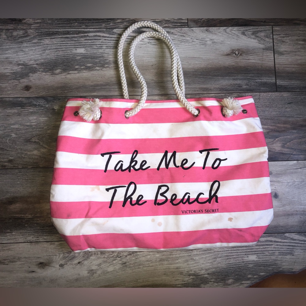 Victoria's Secret🛍️ Y2K Rare ‘Take Me To The Beach' Pink Stripe Beach Tote🌴